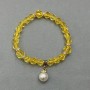 Citrine Bracelet with Faceted Beads, 7 mm Diameter ±, with a 10 mm Pearl, 18 cm Length (Stretch)
