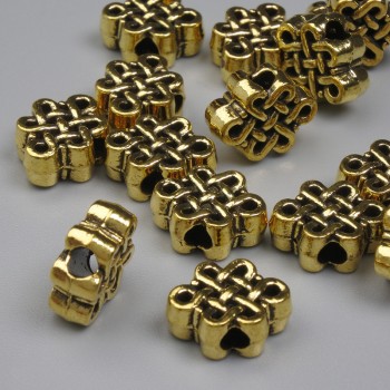 Bead insert Infinity Knot - Gold-tone, 9×11.5 mm, hole 2.5 mm, packaging 20 g (~14 pcs)