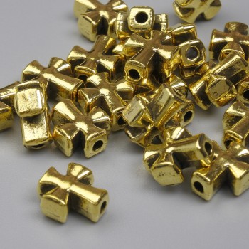Cross-shaped bead insert, gold-colored metal, 9×8 mm, hole diameter approx. 1.7 mm, packaging 20 g (~21 pcs)