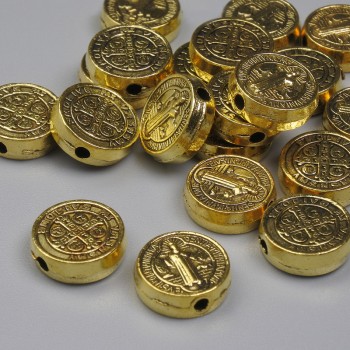 Bead Insert Saint Benedict - Gold-tone, 9 mm diameter, hole 1.5 mm, packaging 20 g (~20 pcs)