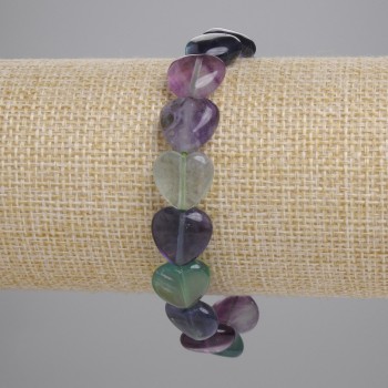 Fluorite heart-shaped bracelet, natural stone, 12 mm diameter, 18 cm length (stretch)