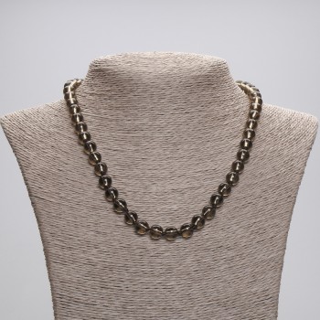 Smoky quartz necklace with smooth beads, 8mm diameter, 45 cm length, with clasp