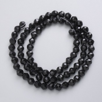 Czech Crystal Beads on Thread, Black Matte Faceted Beads, 5mm Diameter, 40 cm Length +/-