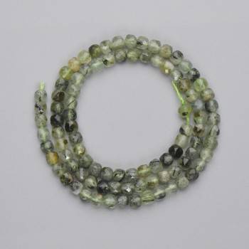 Prehnite Beads, Faceted Cubes, 4x4 mm, on Thread, Length About 38 cm+