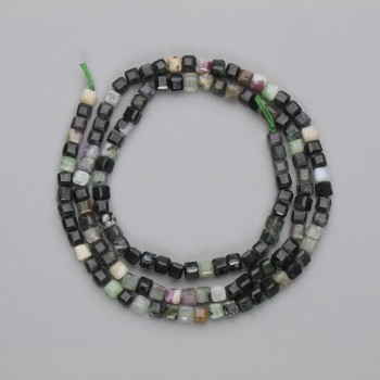 Elbaite Tourmaline Beads, Faceted Cube 3mm on Thread, Length 38 cm+