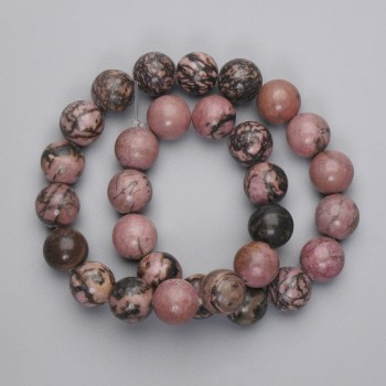 Rhodonite Beads – Smooth Spheres, 12.5 mm Diameter, on Beading Thread, 37 cm Length