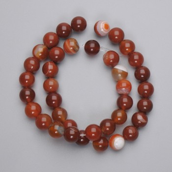 Agate Beads, Smooth Round, 10 mm Diameter, on a Thread, About 37 cm Long