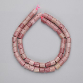 Rhodonite cylinder beads, diameter 6x6 mm, length approx. 38 cm on thread