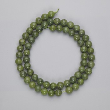 Jadeite Beads, Smooth Round Beads, 6.5 mm Diameter, 39 cm Length, On Thread