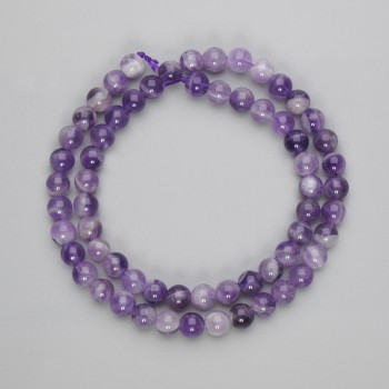 Amethyst beads smooth ball, 6.5 mm diameter, 39 cm length on thread