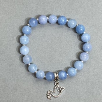 Браслет Аквамарин гладка кулька, діаметр 8, 5мм+- з металевими вставками, довжина 18см+- стрейч
