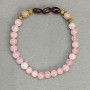 Bracelet with Rose Quartz Beads, 6 mm diameter; Garnet Faceted Bead 8x5 mm; Metal Inserts; 18 cm length; Stretch