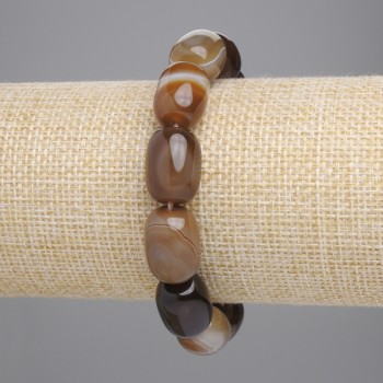 Agate Barrel Bead Bracelet 15×12 mm, 18 cm length, elastic