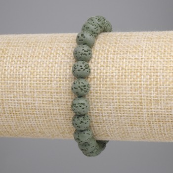 Green volcanic lava bead bracelet, 8 mm diameter, 18 cm length, stretch bracelet