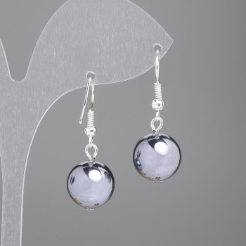 Сережки Гематит гладка кулька, діаметр 12мм+-, довжина 33мм+