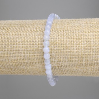 Blue Agate Bracelet, Faceted Cube, 5x5 mm, 18 cm Stretch