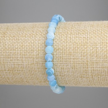 Blue Frosted Agate Bracelet with Smooth 6mm Beads, 18 cm Stretch