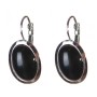 Clearance. Black Agate Earrings with Smooth Bezel, Oval Stone, 2.2 × 1.8 cm, Length 3.2 cm