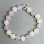 Kunzite and Onyx Bracelet with Smooth 10mm Beads, Metal Inlays, 18 cm Length, Stretch