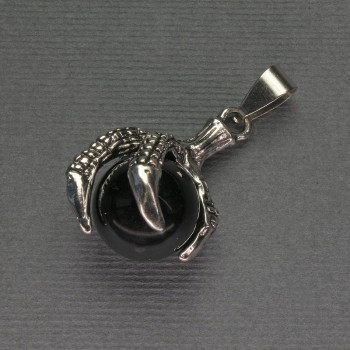 Pendant Agate Paw with Sphere 18x37 mm ± Silver-Toned Metal