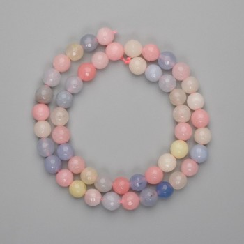 Morganite beads, faceted ball, 8mm diameter, 38cm length on thread