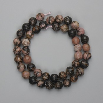 Rhodonite Beads, Faceted Ball Shape, 8 mm Diameter, 36 cm Length on Thread