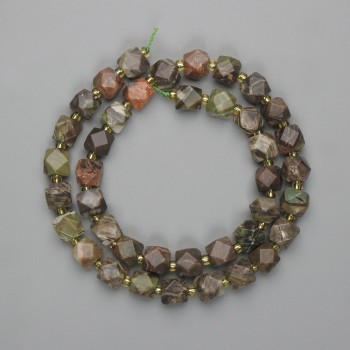 Landscape Jasper Beads, Faceted, 8.5x8 mm, 3 mm seed beads, 37 cm on thread