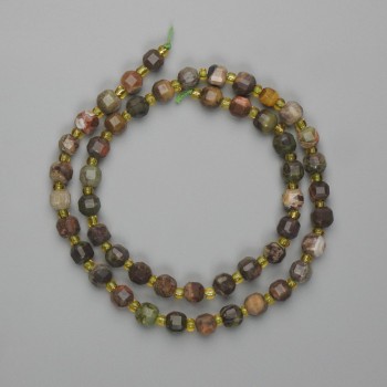 Landscape Jasper Beads, Faceted Cube, 6x6 mm diameter, 3 mm seed beads, length approx. 38 cm on thread