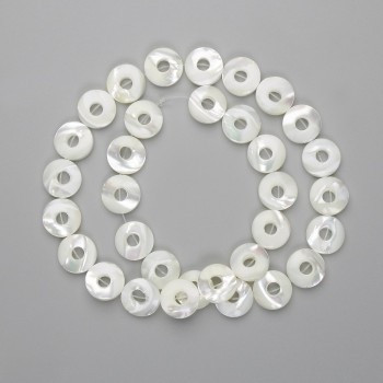 Mother-of-Pearl Donut Beads, 12mm Diameter, 40cm Strand