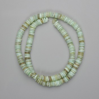 Scapharca shell rondelle beads, 6 mm diameter, 1–1.5 mm hole, 39 cm length on thread