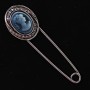 Cameo Brooch Pin with Gray Rhinestones, Silver-Tone Metal 20x72mm