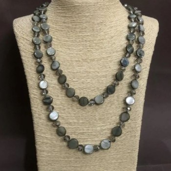 Long Necklace Gray Mother-of-Pearl Coin Beads, 120 cm