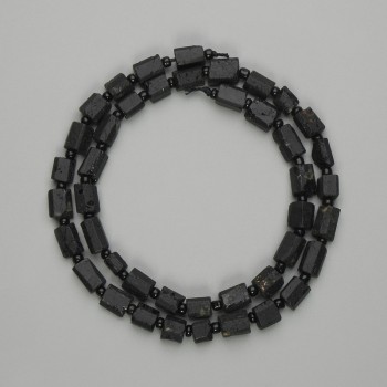 Black tourmaline beads, unpolished, 39 cm