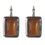 Clearance. Tiger's Eye Earrings in a Smooth Setting, Rectangular Stone 2.3×1.8 cm, Length 3.5 cm