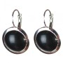 Clearance Earrings: Black Agate, Smooth Setting, Round Stone 2 cm, Length 3.1 cm