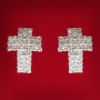 Women's earrings with white crystals, light metal, wedding and evening studs, cross-shaped, large 25mm