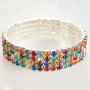 Four-row elastic bracelet with multicolored rhinestones, 16-17 cm circumference