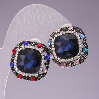 Earrings 2.3 cm Rainbow Square with Blue Crystal