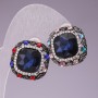 Earrings 2.3 cm Rainbow Square with Blue Crystal