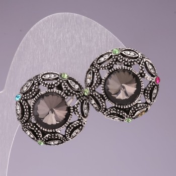 Сережки 2см веселка коло стрази кристал сірий