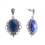 Stud earrings with large drops 'Leaves', blue crystals in a filigree setting, 40 x 25 mm