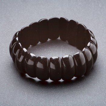 Elastic bracelet in black agate - 'Chain' 22x8mm (pressed)