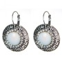 Discount! Mother-of-pearl earrings in a 'Greek' bezel with crystals, round 2.6 cm, length 3.5 cm