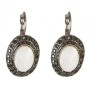 Clearance Earrings with Mother-of-Pearl in a 'Drip Silver' Setting, Oval Stone 2.5×1.9 cm, Length 3.5 cm