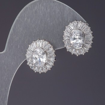 Marquise Earrings with White Crystals, Length 1.6 cm