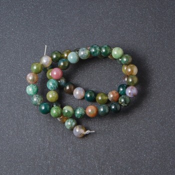 Moss Agate Beads on Thread, Multicolored Smooth Beads, 8.5 mm Diameter, 39 cm Length