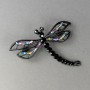 Brooch 'Dragonfly Queen of the Night' 5x6 cm black metal, colored crystals