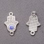 Findings - Hamsa Hand Pendant Connector with Rhinestones, Eye of the Hamsa, Silver, 2.5x1.3 cm, pack of 3