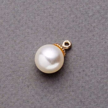Pearl bead pendant findings, plastic, 12mm, golden finish, 8 pcs