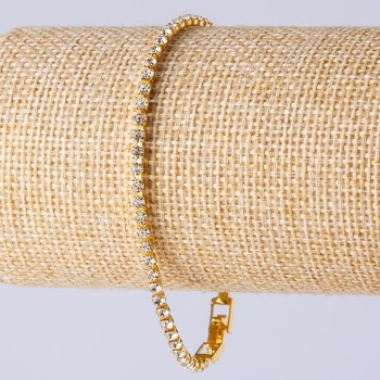 Браслет стразовий на замочці однорядний колір металу "золото", довжина 20см, ширина 3мм